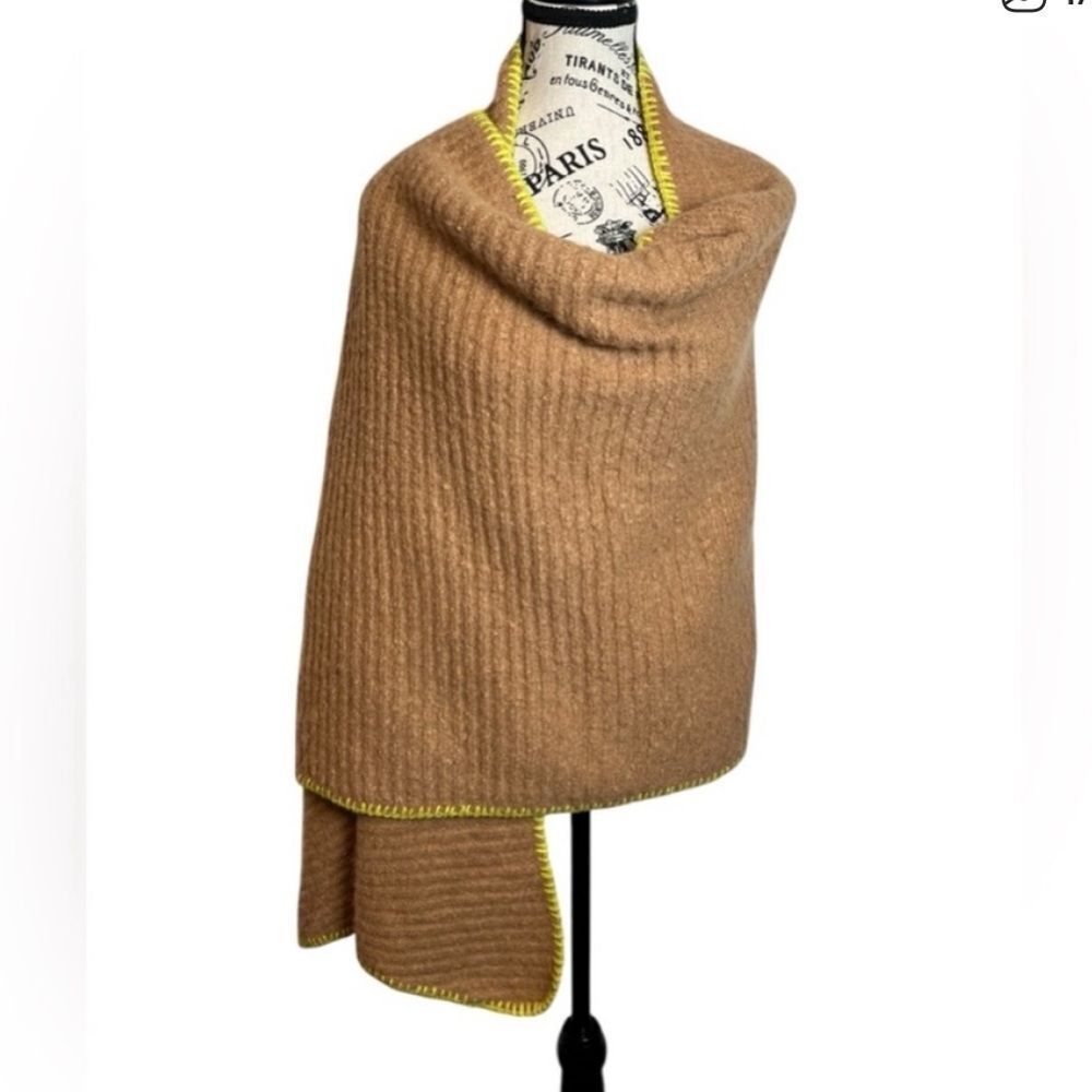 Anthropologie Tan Shawl with Bright Yellow Edge